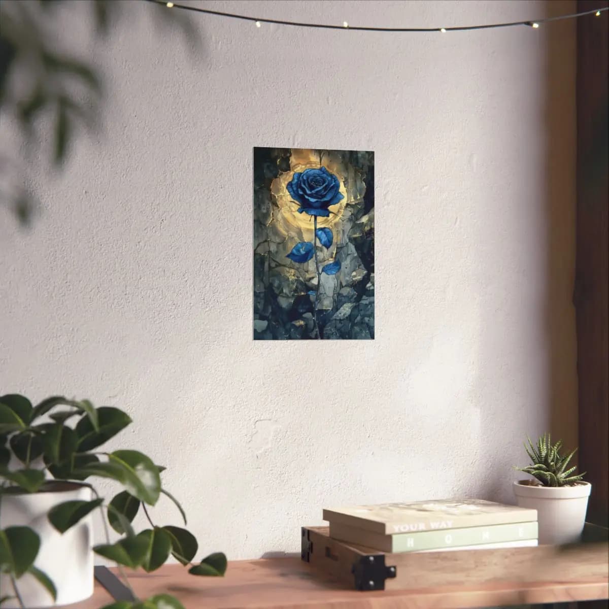 Eternal Blue Rose Among Shattered Stone - Matte Vertical Posters mockup angle 6