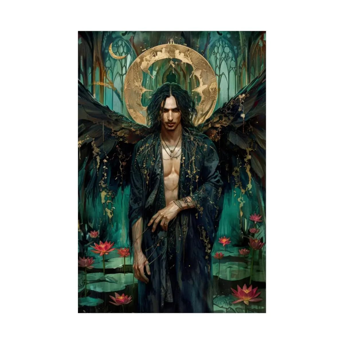 The Fallen Angel Among Scarlet Lotuses - Matte Vertical Posters mockup angle 2