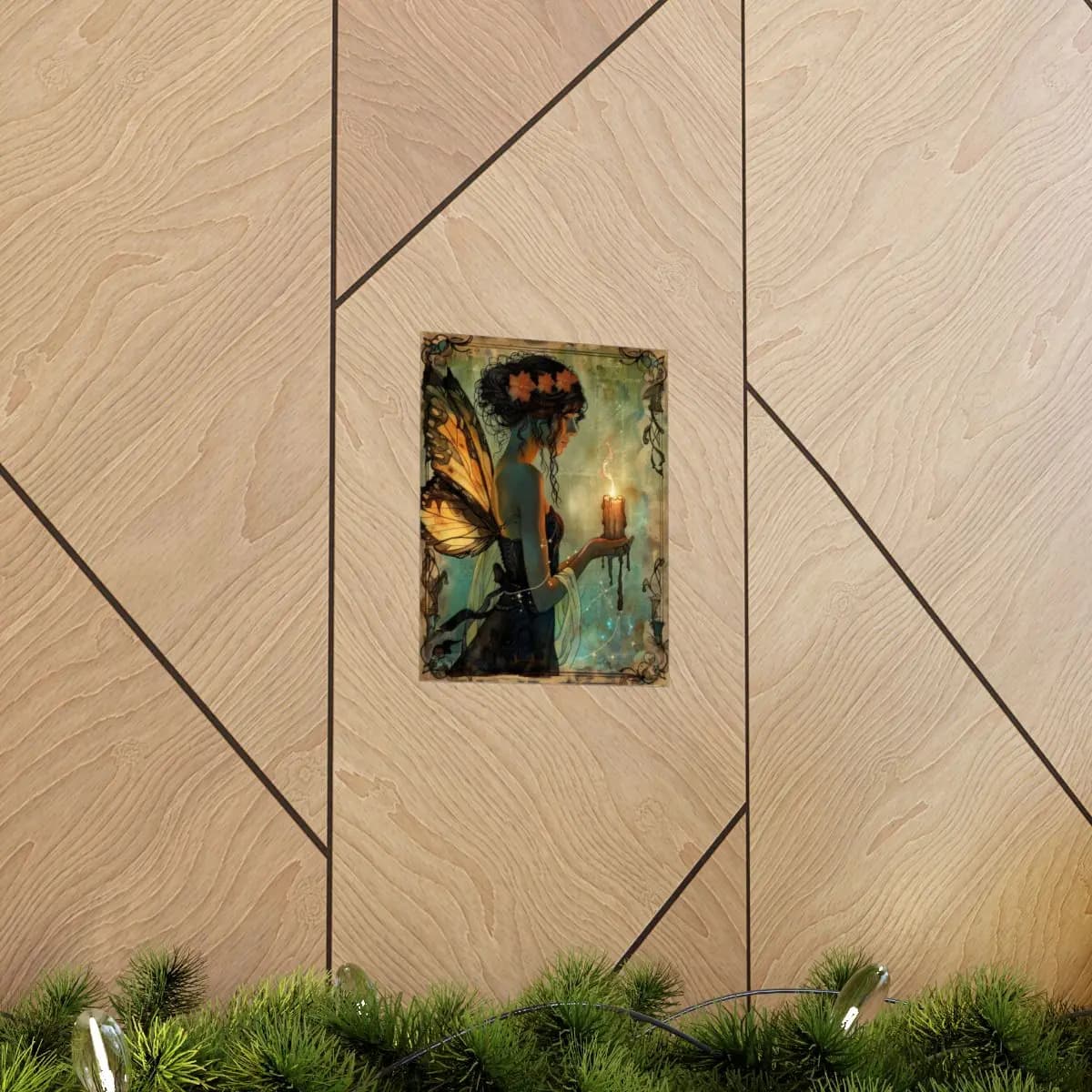 Butterfly-Winged Fairy Holding a Magic Candle - Matte Vertical Posters mockup angle 5