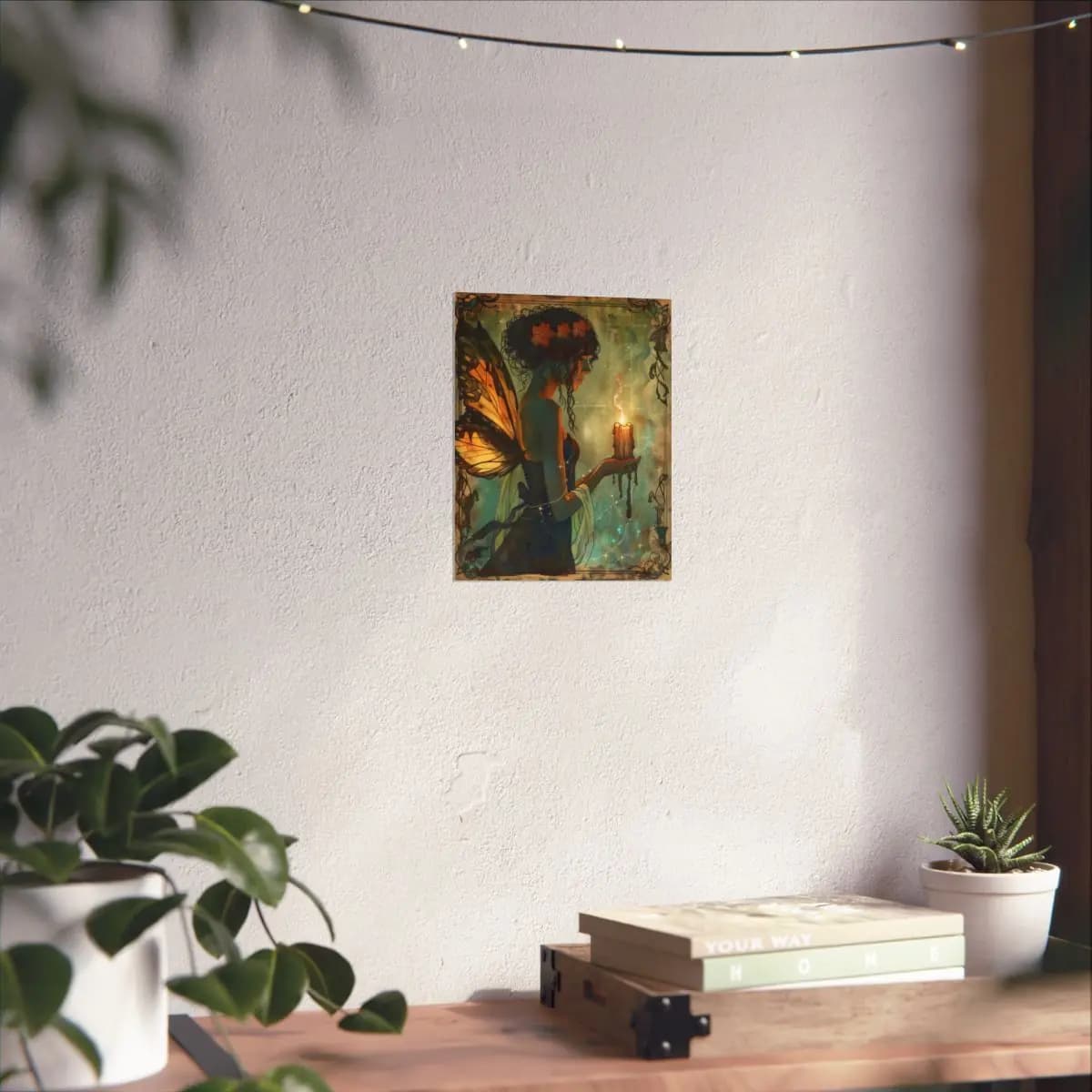 Butterfly-Winged Fairy Holding a Magic Candle - Matte Vertical Posters mockup angle 6