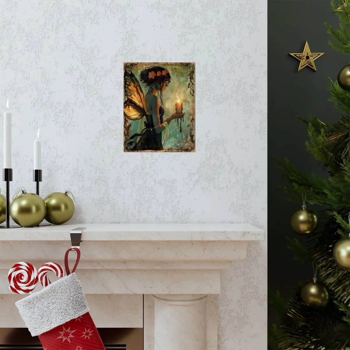 Butterfly-Winged Fairy Holding a Magic Candle - Matte Vertical Posters mockup angle 7