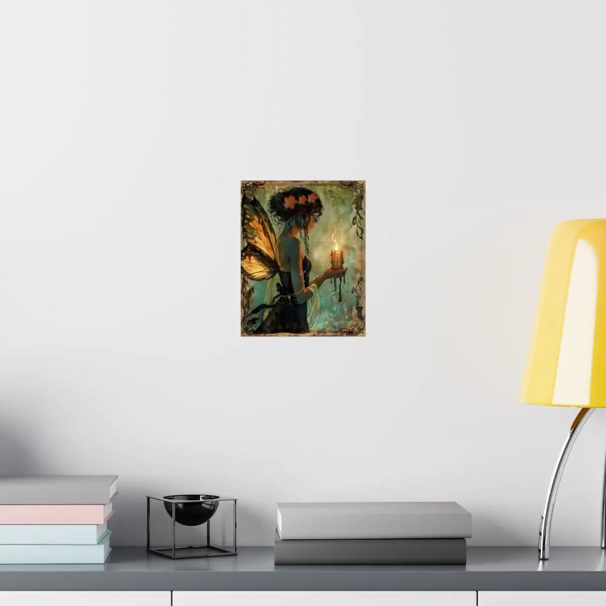 Butterfly-Winged Fairy Holding a Magic Candle - Matte Vertical Posters mockup angle 8