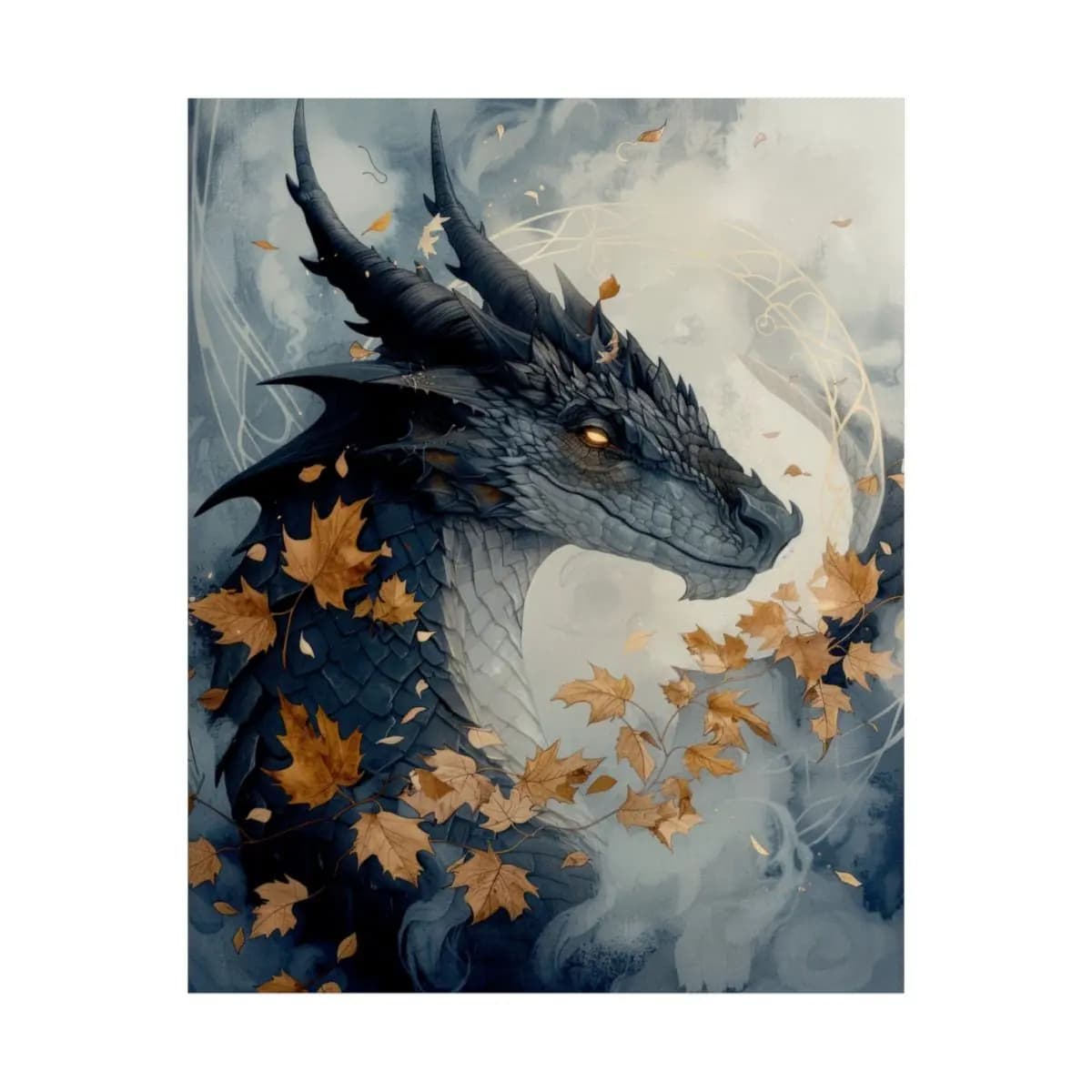 Shadow Dragon Among Autumn Maple Leaves - Matte Vertical Posters mockup angle 2