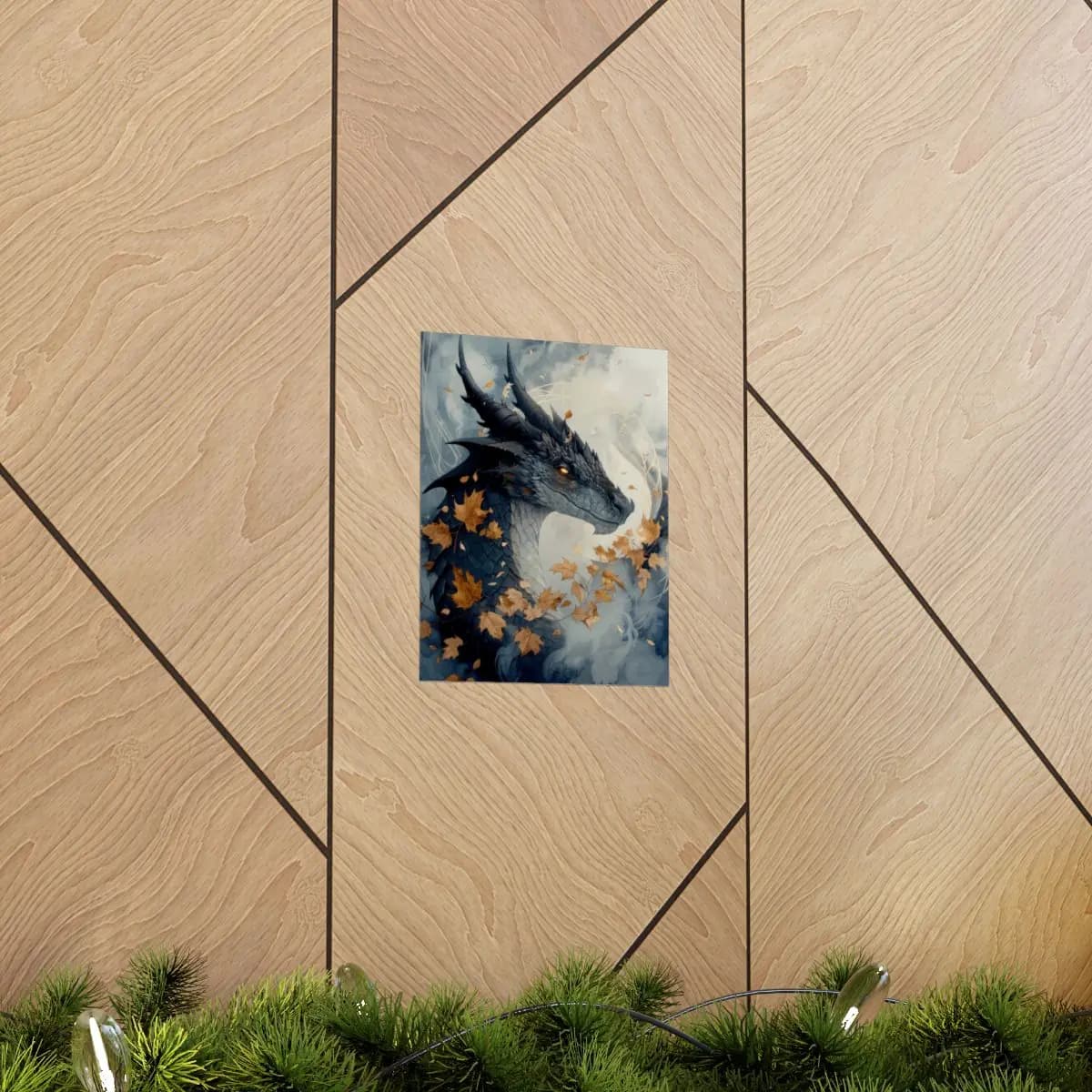 Shadow Dragon Among Autumn Maple Leaves - Matte Vertical Posters mockup angle 5