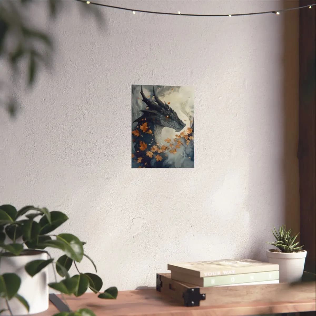 Shadow Dragon Among Autumn Maple Leaves - Matte Vertical Posters mockup angle 6