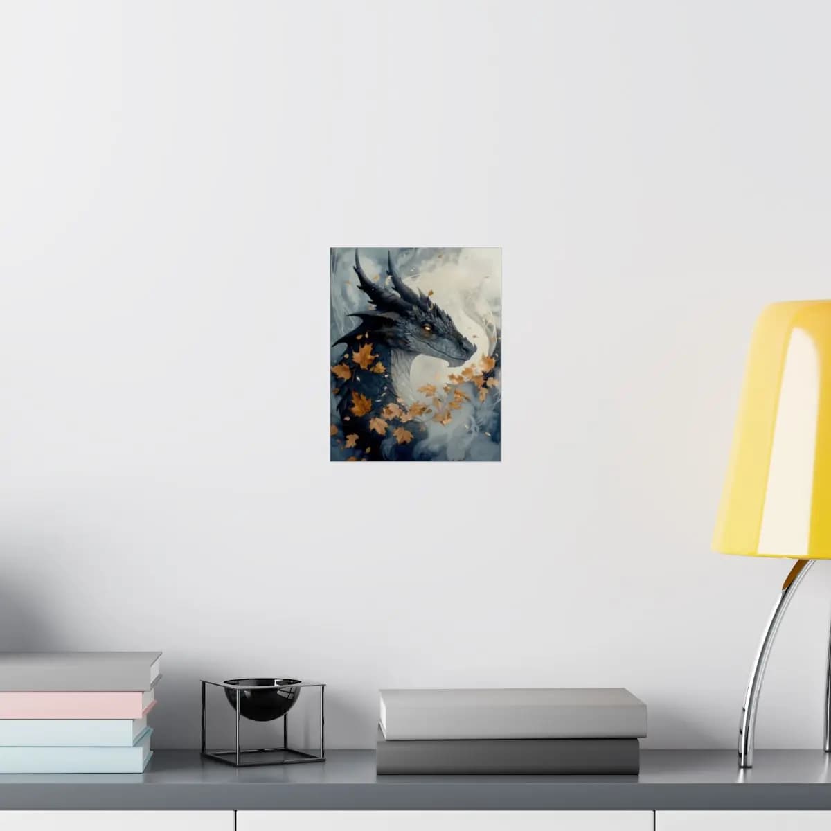 Shadow Dragon Among Autumn Maple Leaves - Matte Vertical Posters mockup angle 8