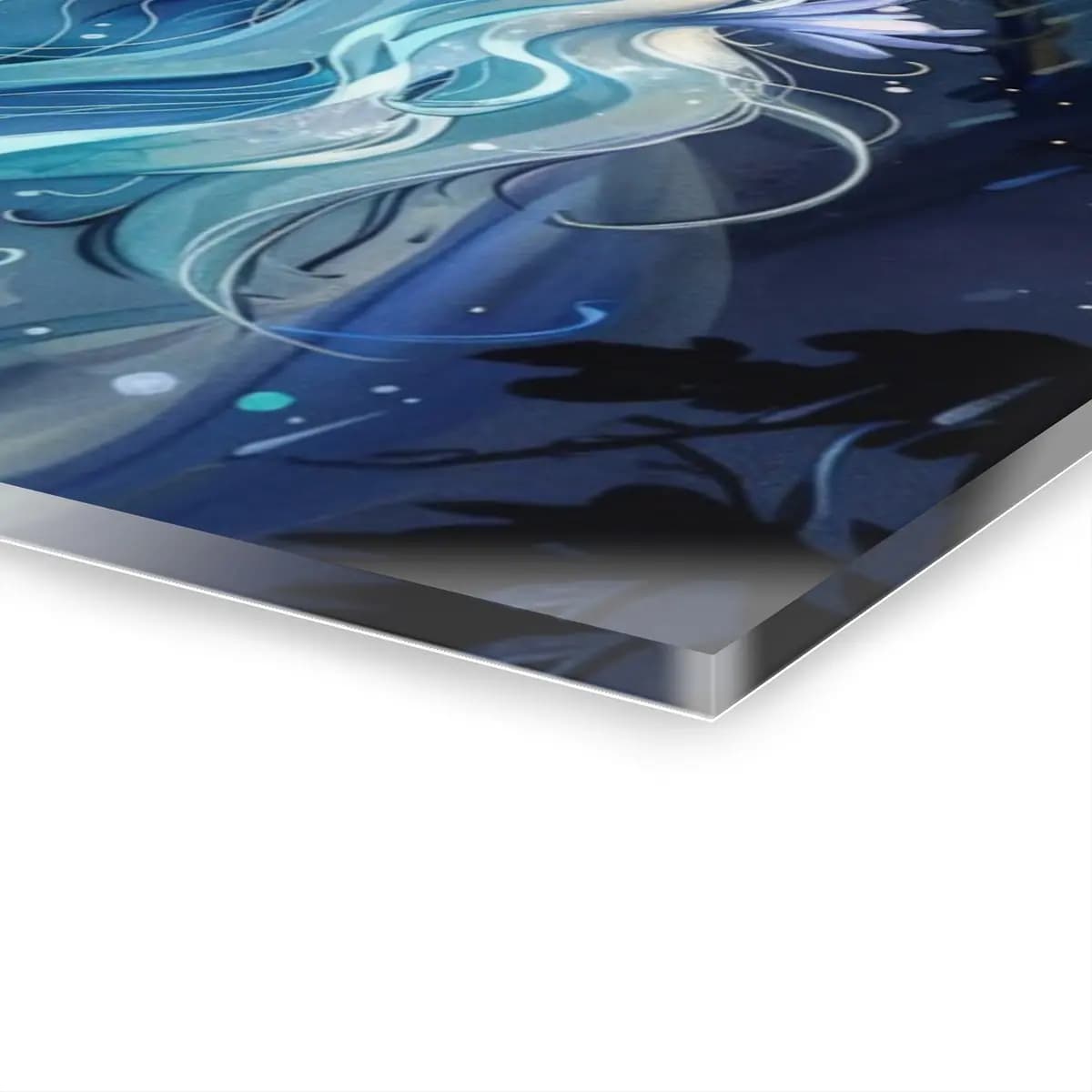 The Blue Unicorn in the Nocturnal Rain - Acrylic Prints (French Cleat Hanging) mockup angle 3