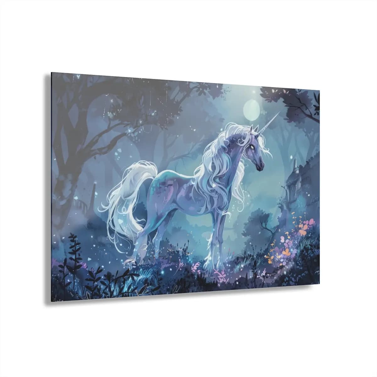 Luminous Unicorn in an Enchanted Moonlit Forest - Acrylic Prints (French Cleat Hanging) mockup angle 1