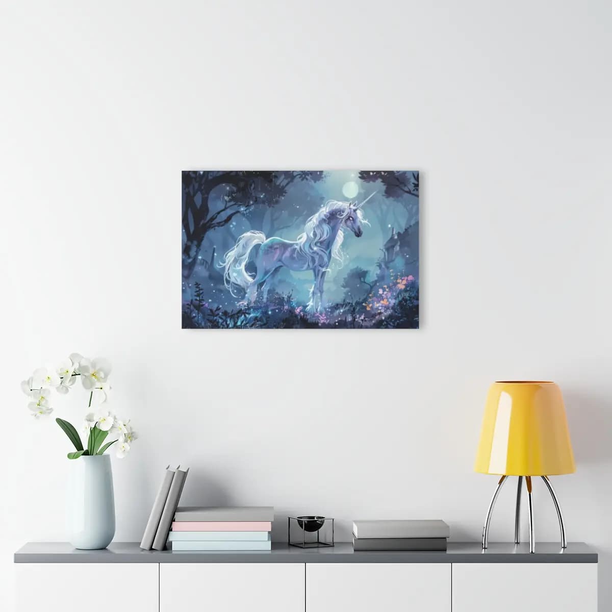 Luminous Unicorn in an Enchanted Moonlit Forest - Acrylic Prints (French Cleat Hanging) mockup angle 4