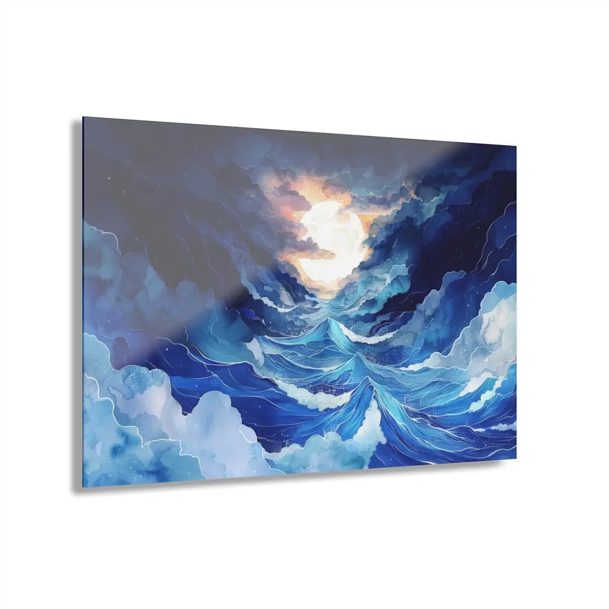 Full Moon Over a Stormy Night Sea - Acrylic Prints (French Cleat Hanging) mockup angle 1