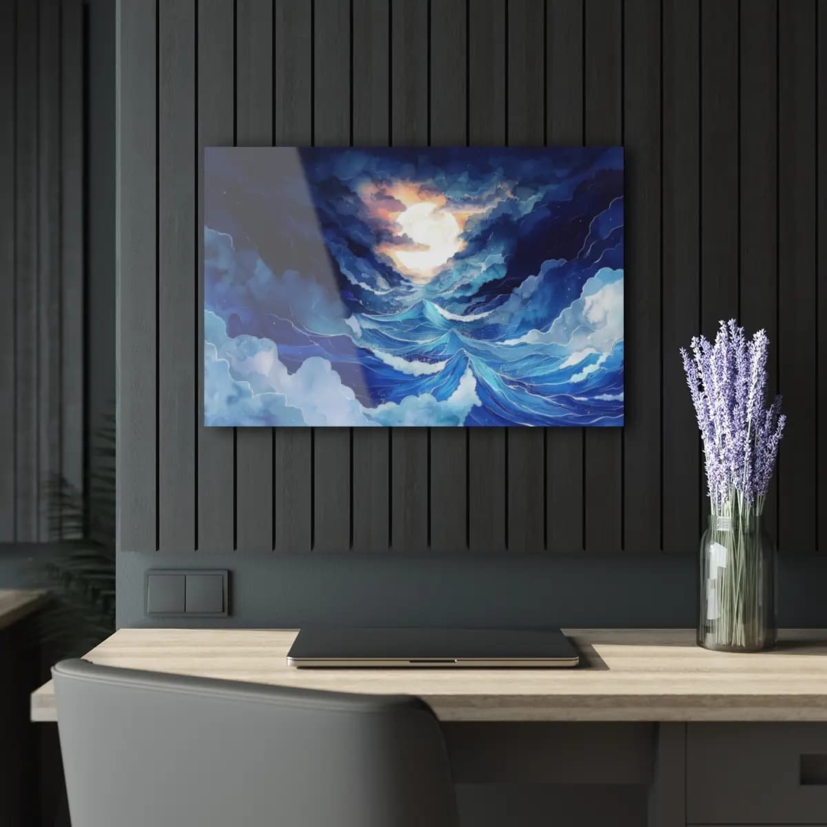 Full Moon Over a Stormy Night Sea - Acrylic Prints (French Cleat Hanging) mockup angle 5