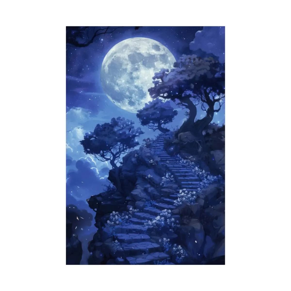 Stone Stairway Rising Toward a Radiant Full Moon - Matte Vertical Posters mockup angle 2
