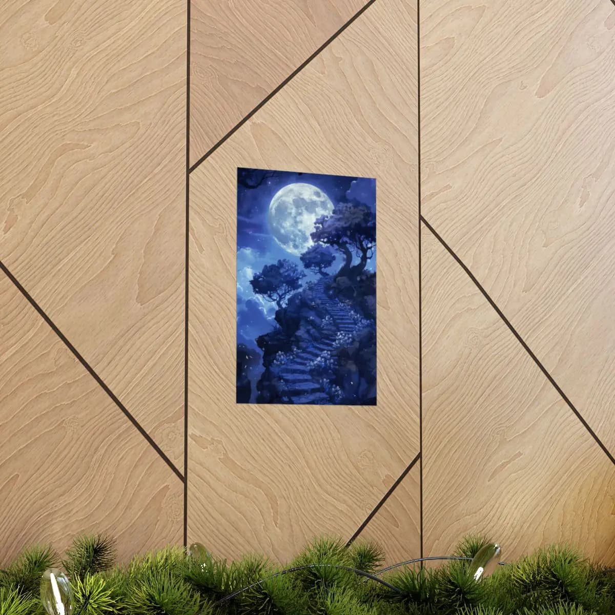 Stone Stairway Rising Toward a Radiant Full Moon - Matte Vertical Posters mockup angle 5