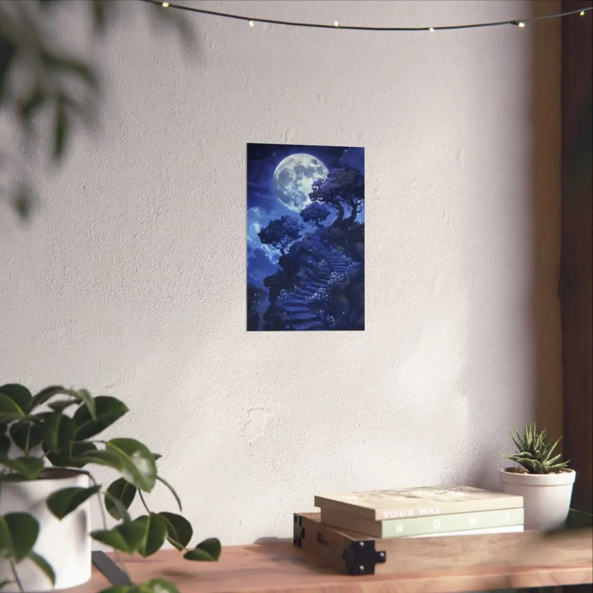 Stone Stairway Rising Toward a Radiant Full Moon - Matte Vertical Posters mockup angle 6