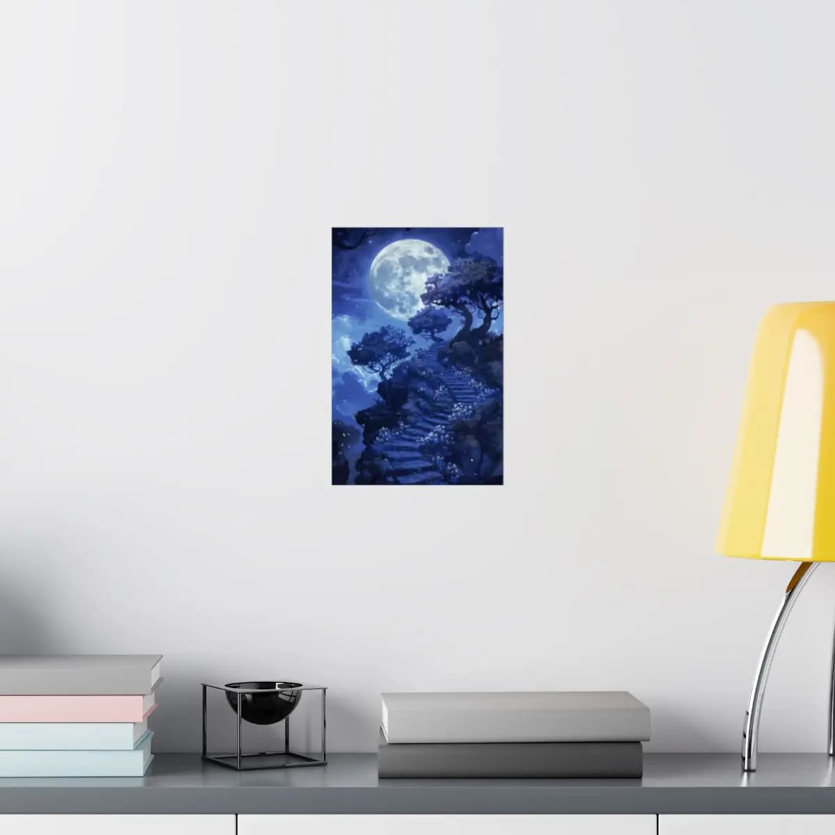 Stone Stairway Rising Toward a Radiant Full Moon - Matte Vertical Posters mockup angle 8