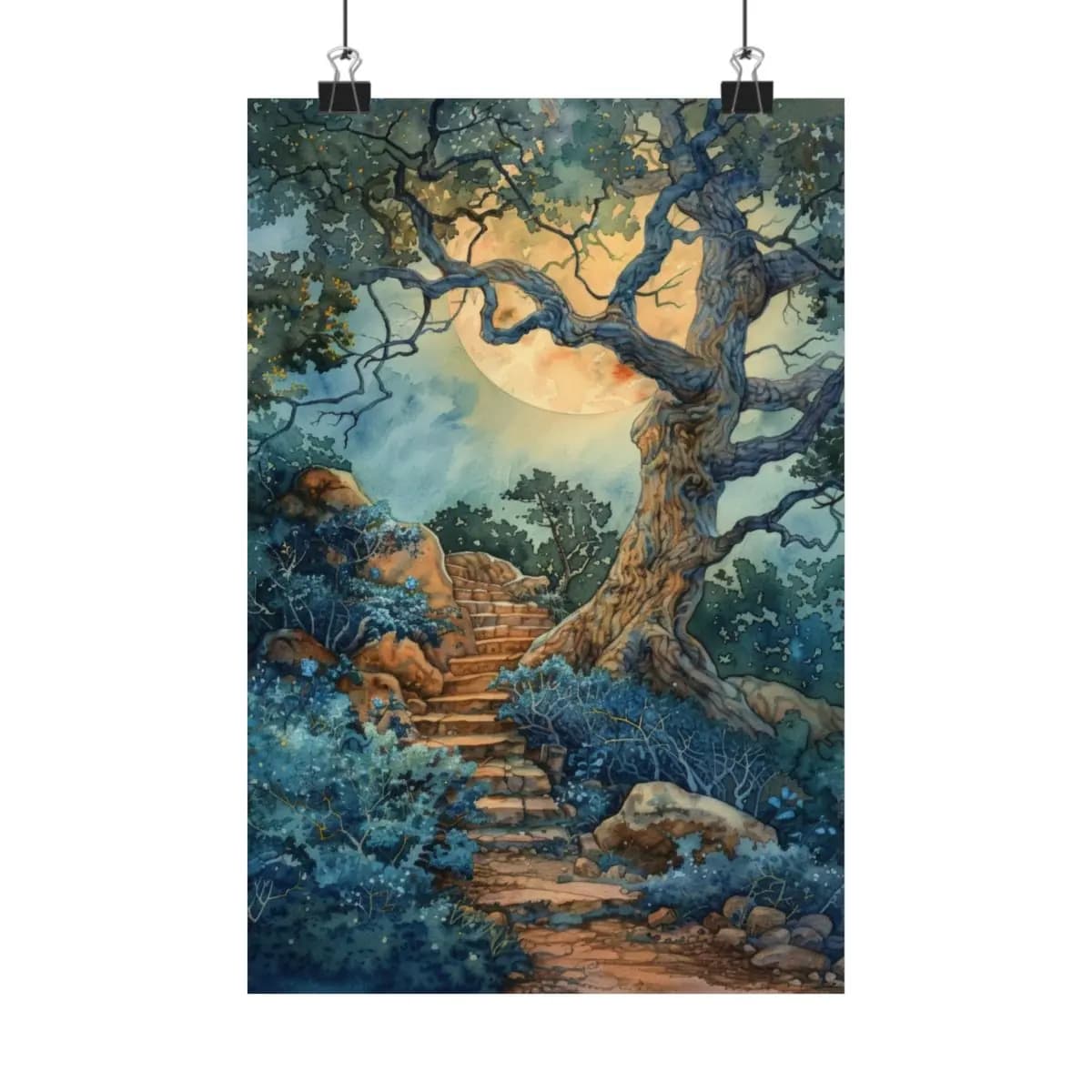 Stone Stairway Beneath an Enchanted Moon - Matte Vertical Posters mockup angle 1