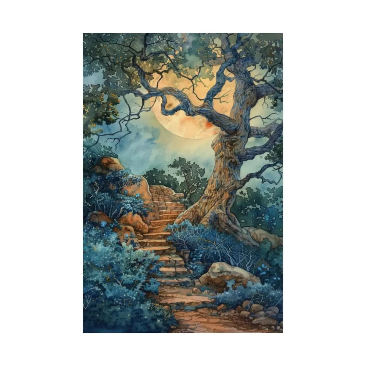 Stone Stairway Beneath an Enchanted Moon - Matte Vertical Posters mockup angle 2