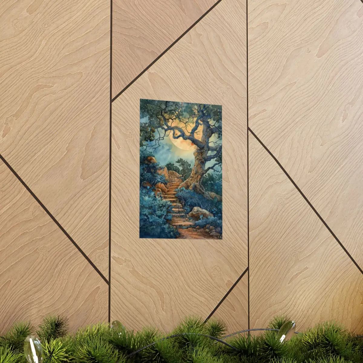 Stone Stairway Beneath an Enchanted Moon - Matte Vertical Posters mockup angle 5