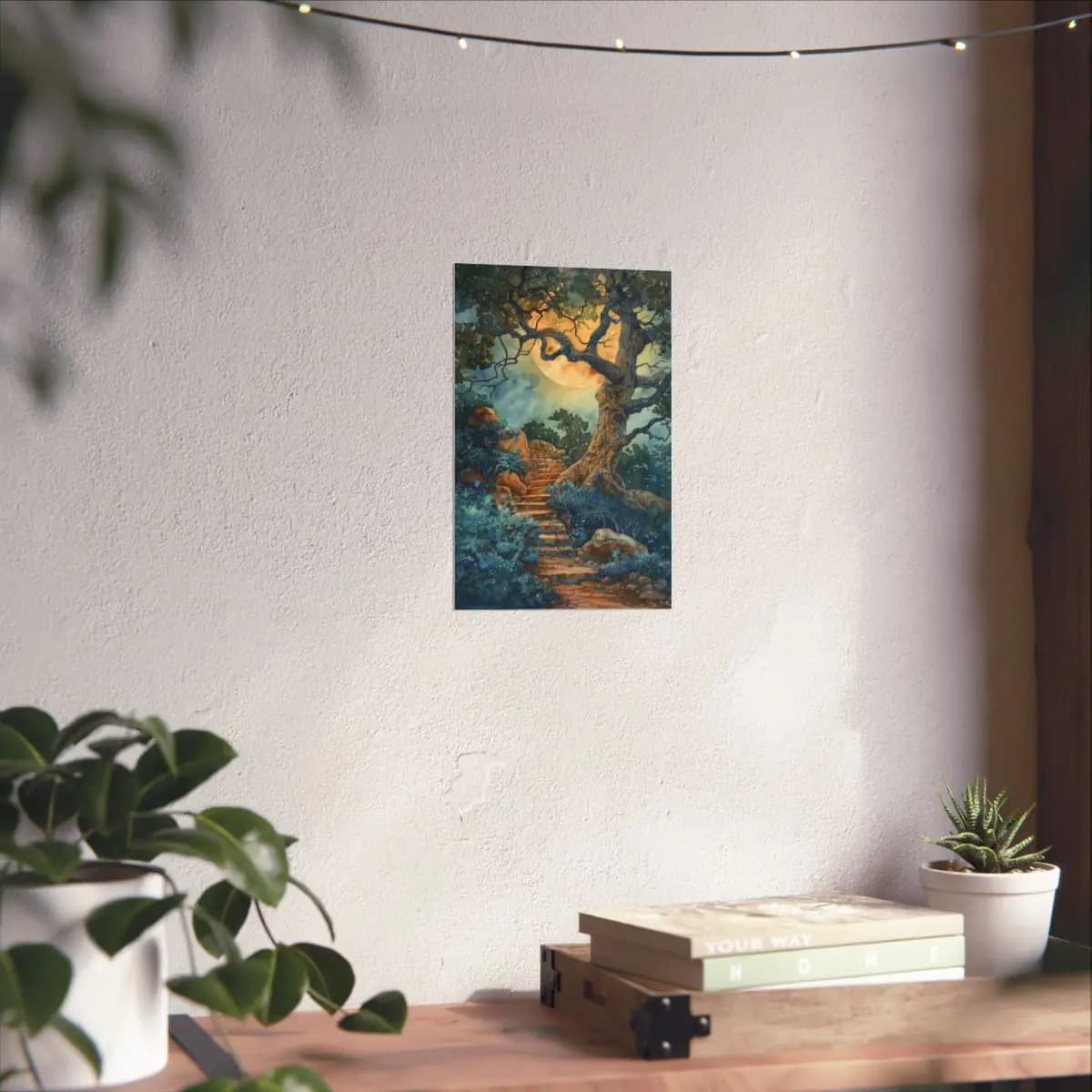 Stone Stairway Beneath an Enchanted Moon - Matte Vertical Posters mockup angle 6