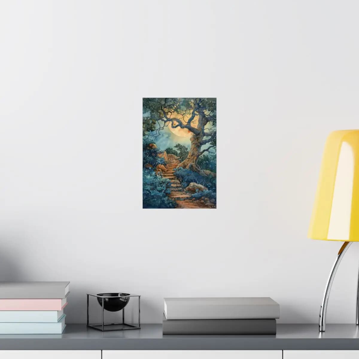 Stone Stairway Beneath an Enchanted Moon - Matte Vertical Posters mockup angle 8