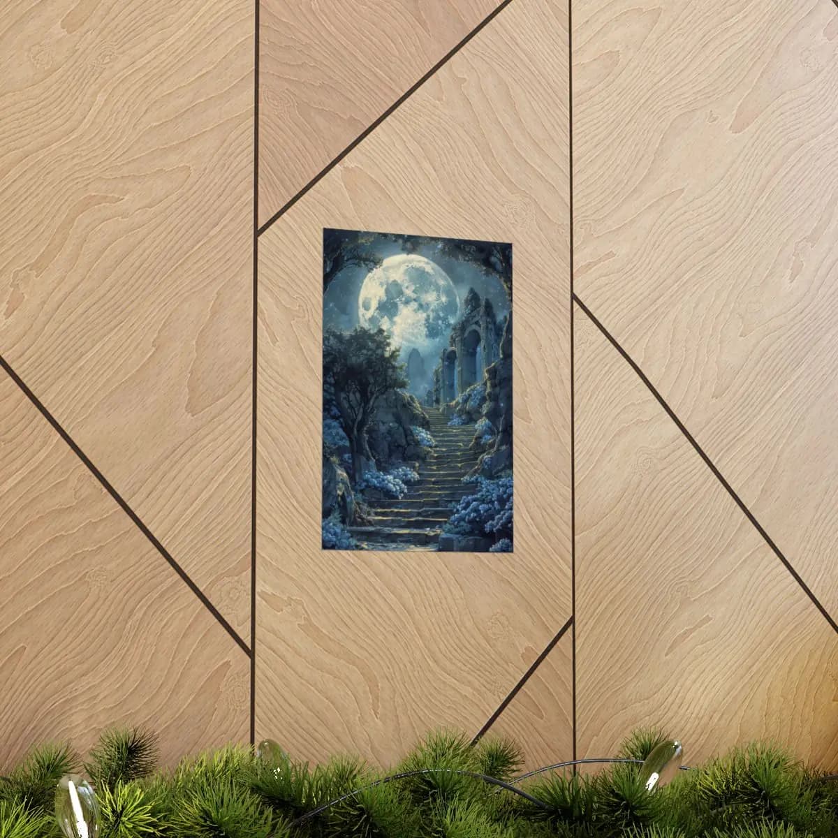 Stone Stairway to the Moonlit Ancient Gate - Matte Vertical Posters mockup angle 5
