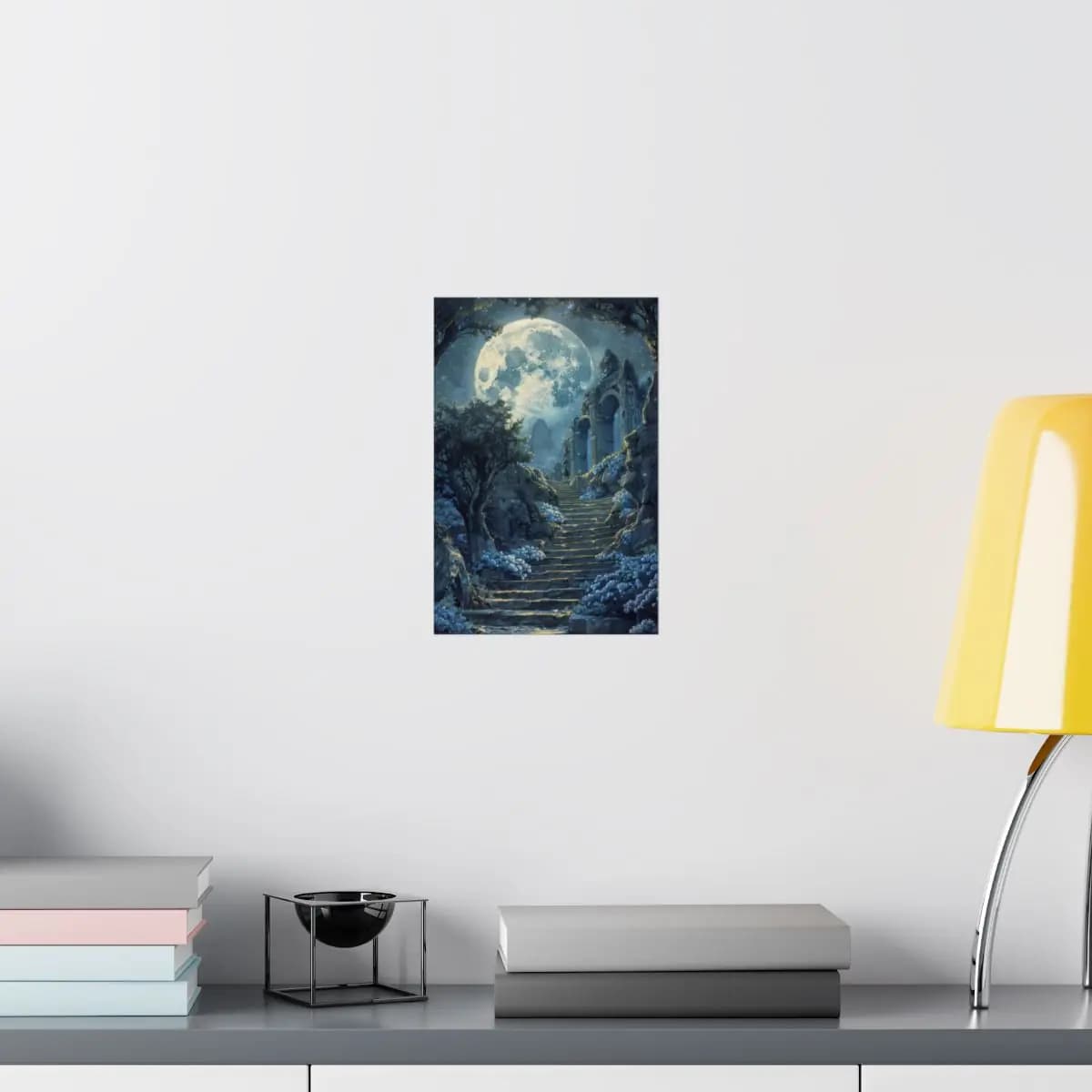 Stone Stairway to the Moonlit Ancient Gate - Matte Vertical Posters mockup angle 8