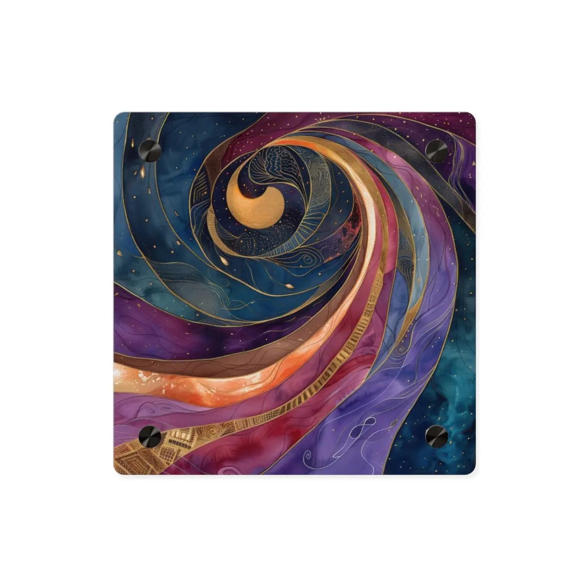 Cosmic Spiral with Celestial Golden Depths - Acrylic Wall Art Panels mockup angle 1