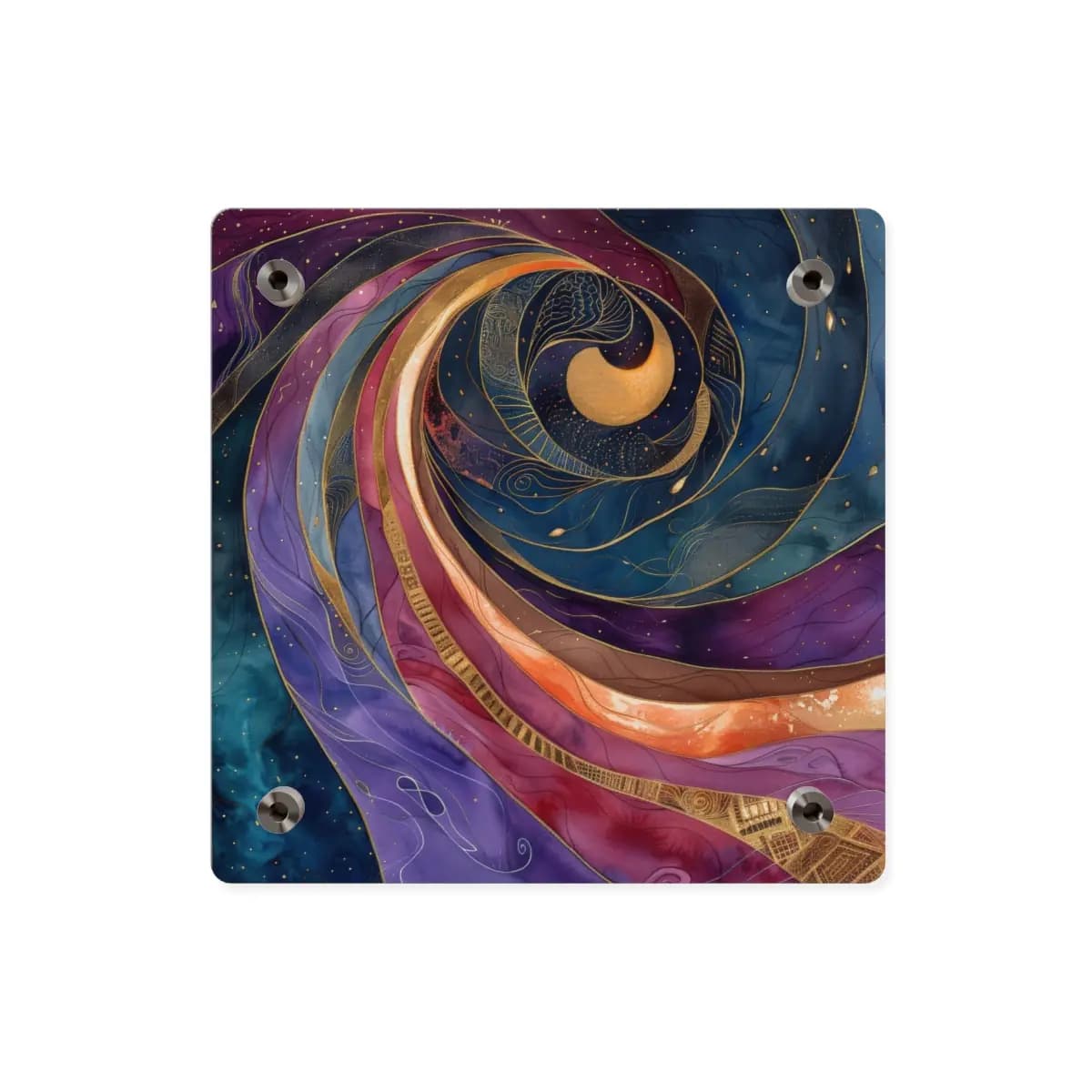 Cosmic Spiral with Celestial Golden Depths - Acrylic Wall Art Panels mockup angle 2