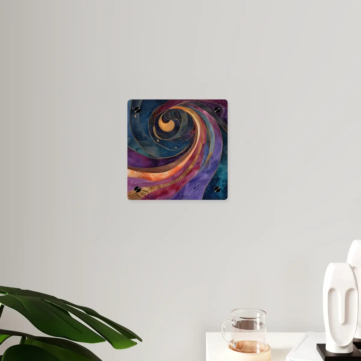 Cosmic Spiral with Celestial Golden Depths - Acrylic Wall Art Panels mockup angle 3