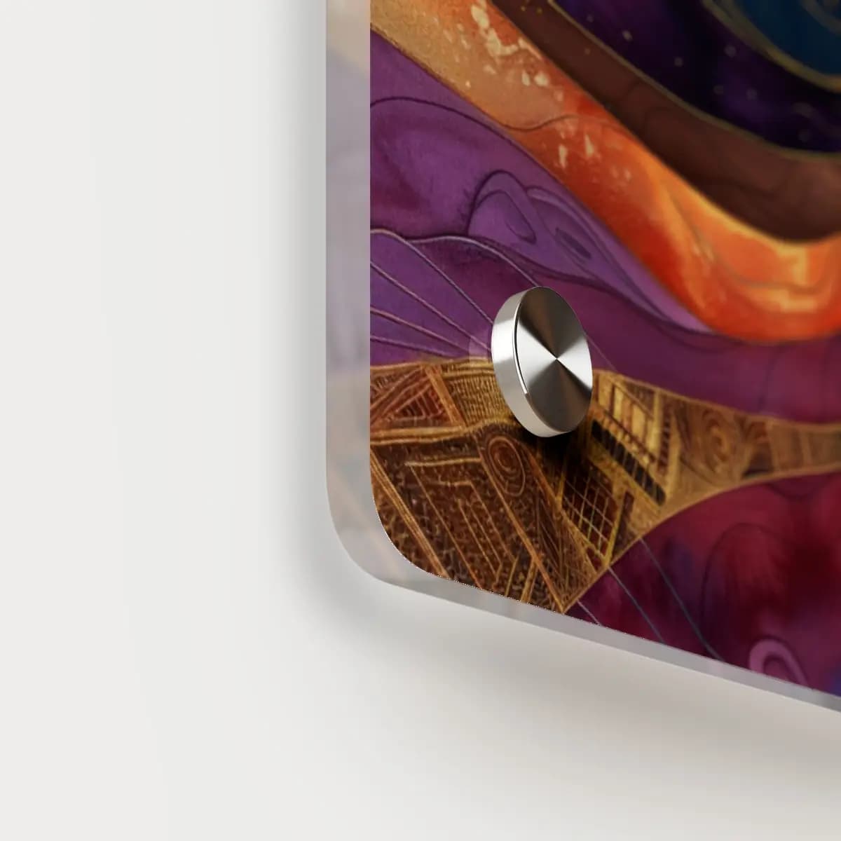 Cosmic Spiral with Celestial Golden Depths - Acrylic Wall Art Panels mockup angle 5