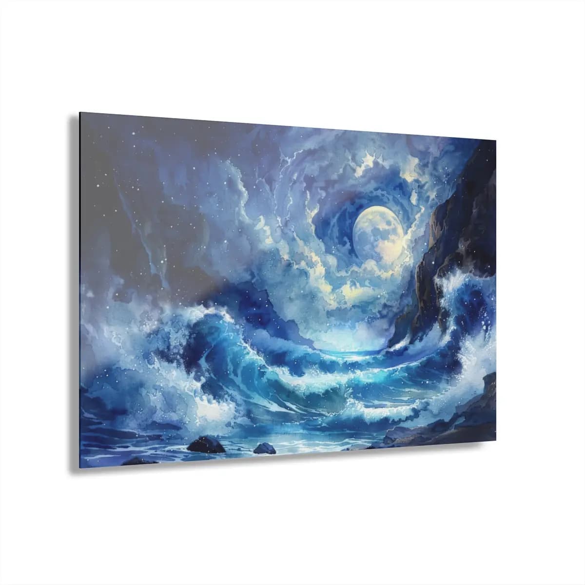 Full Moon Over a Stormy Night Sea - Acrylic Prints (French Cleat Hanging) mockup angle 1