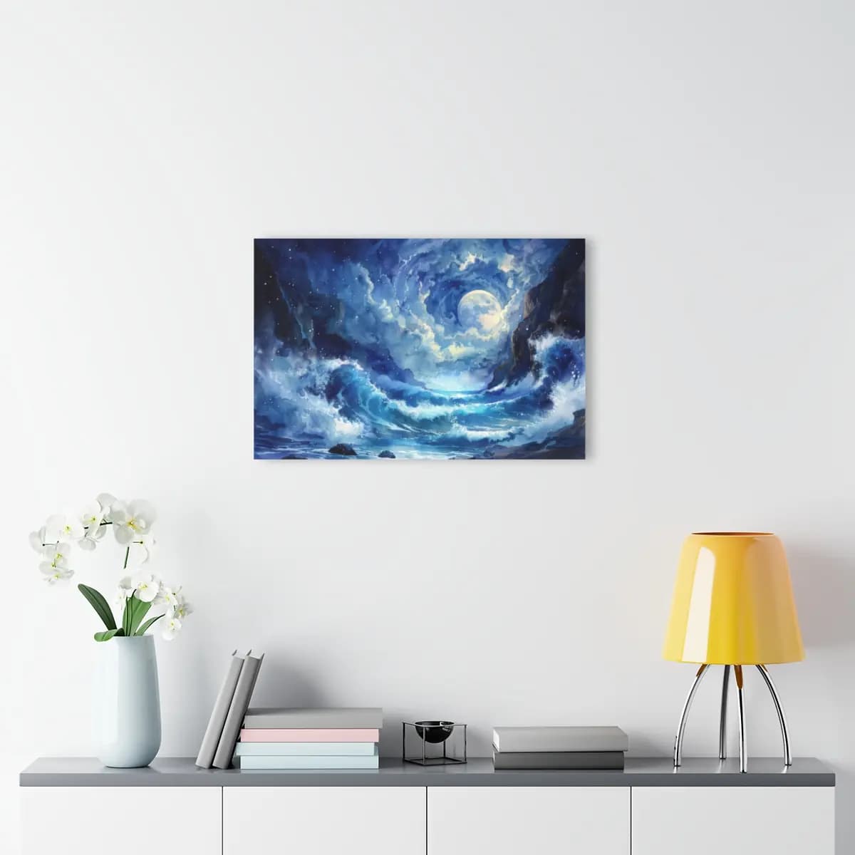 Full Moon Over a Stormy Night Sea - Acrylic Prints (French Cleat Hanging) mockup angle 4