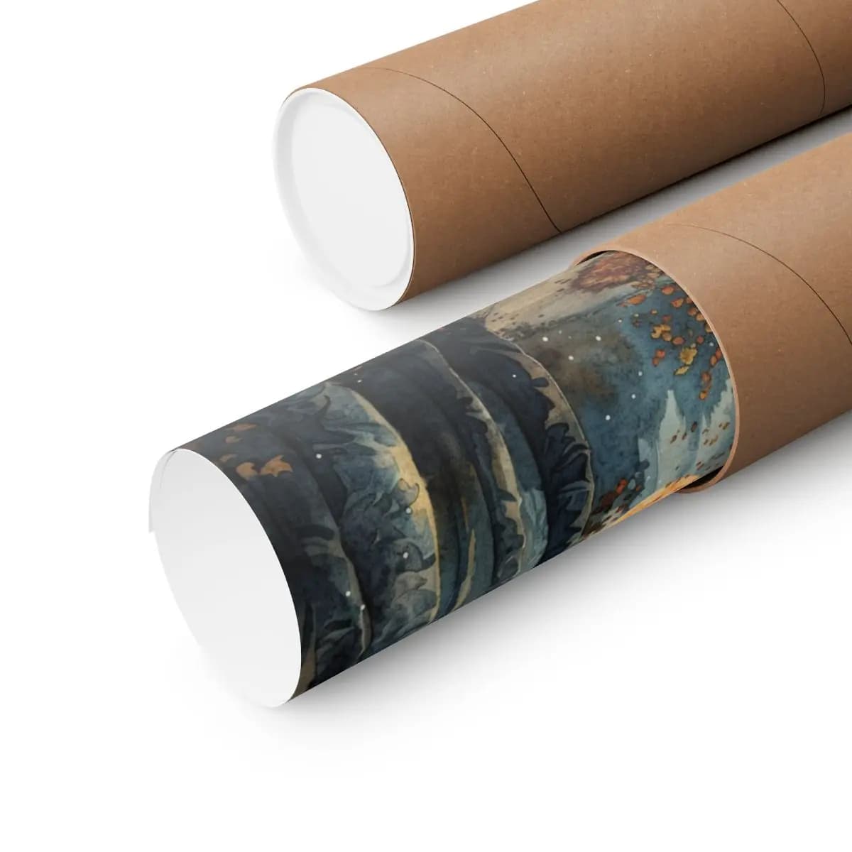 Autumn Forest Path Beneath a Harvest Moon - Matte Vertical Posters mockup angle 3