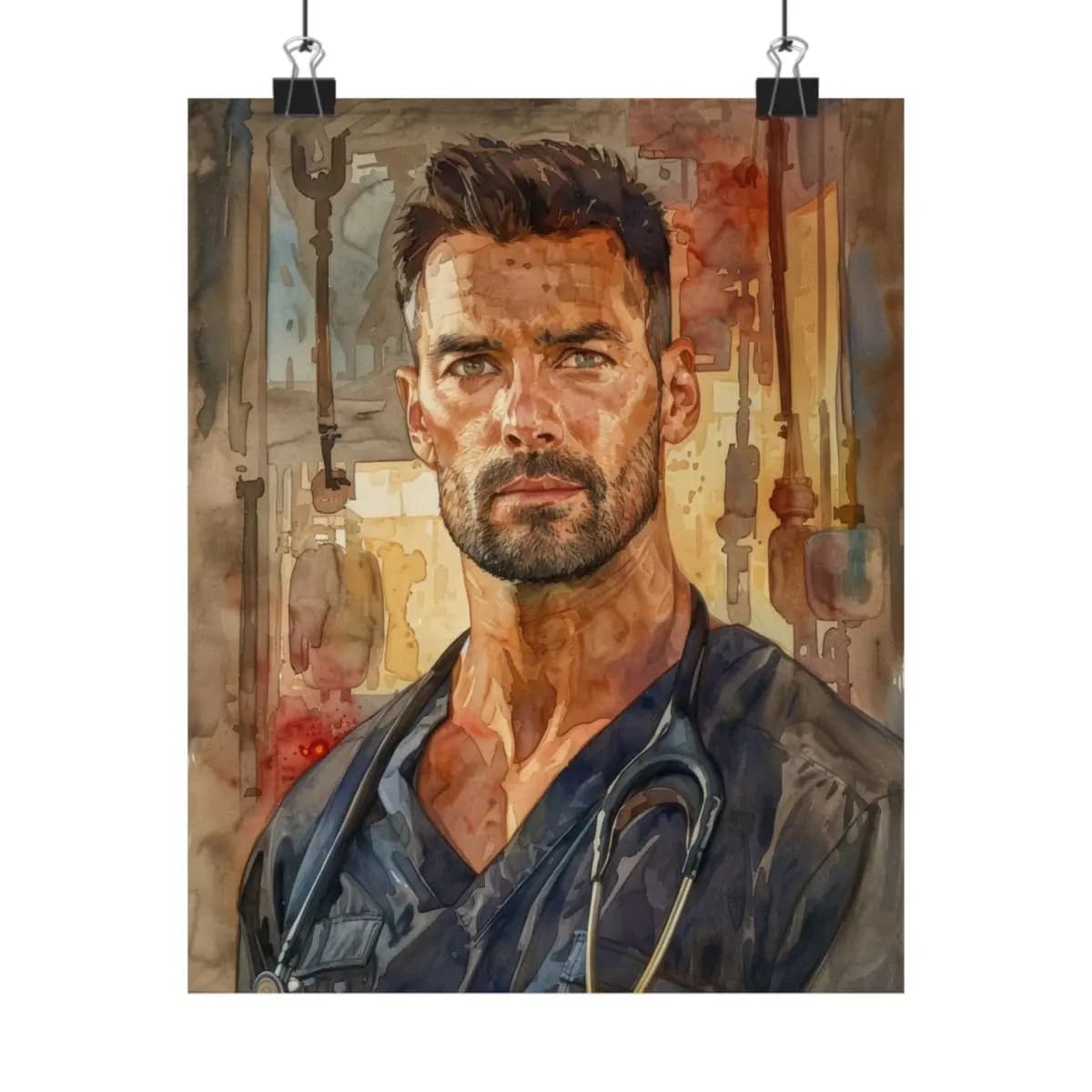 Burning Light Portrait of a Determined Doctor - Matte Vertical Posters mockup angle 1