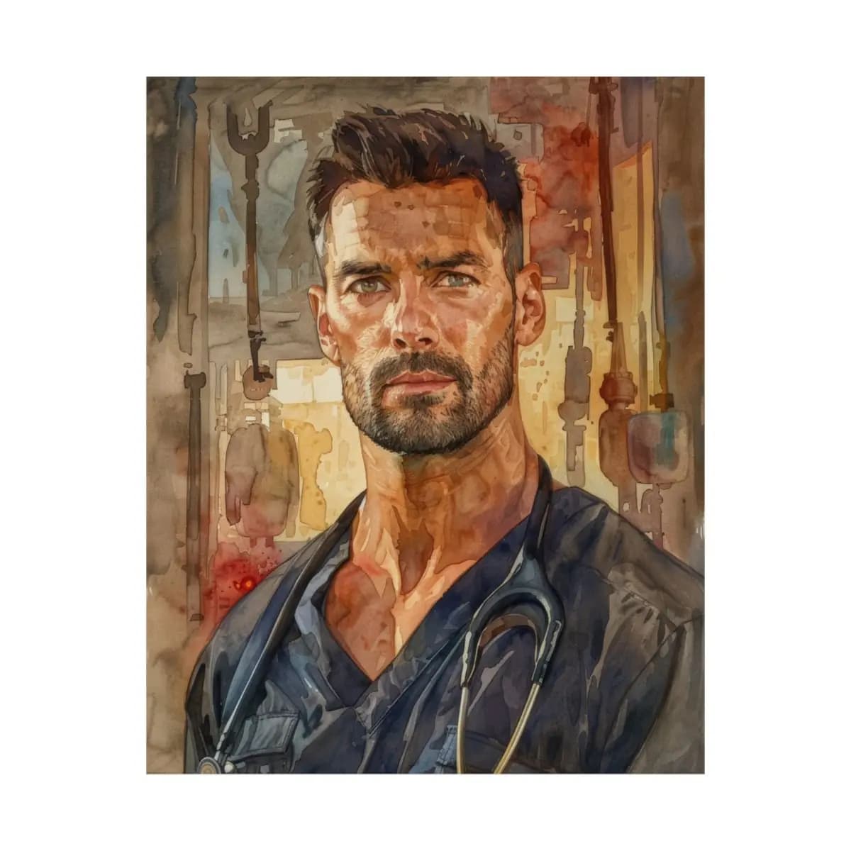 Burning Light Portrait of a Determined Doctor - Matte Vertical Posters mockup angle 2