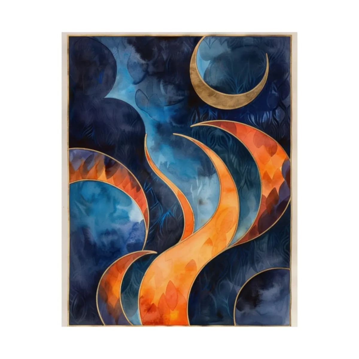 Golden Crescent and Rising Flames in the Night - Matte Vertical Posters mockup angle 2