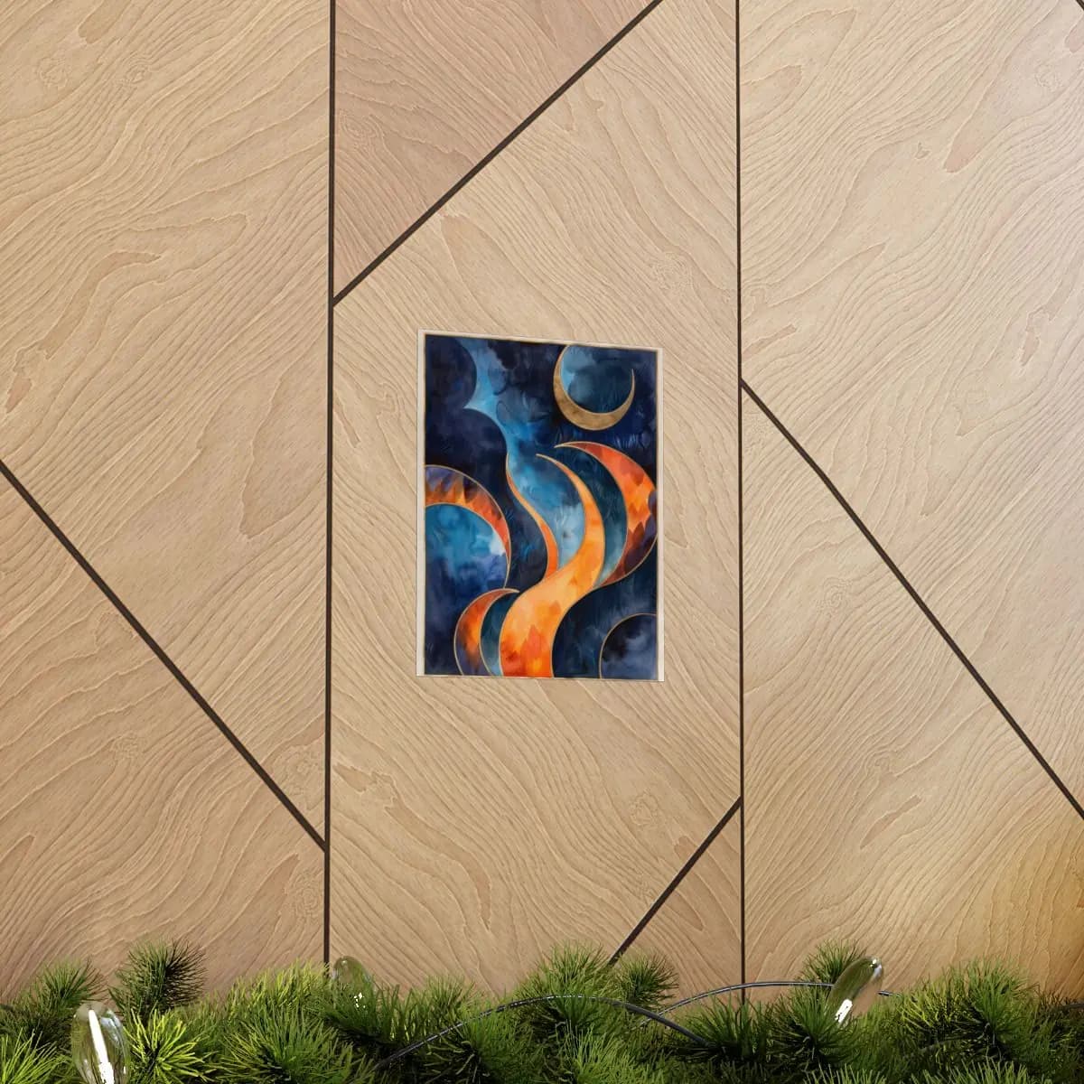Golden Crescent and Rising Flames in the Night - Matte Vertical Posters mockup angle 5