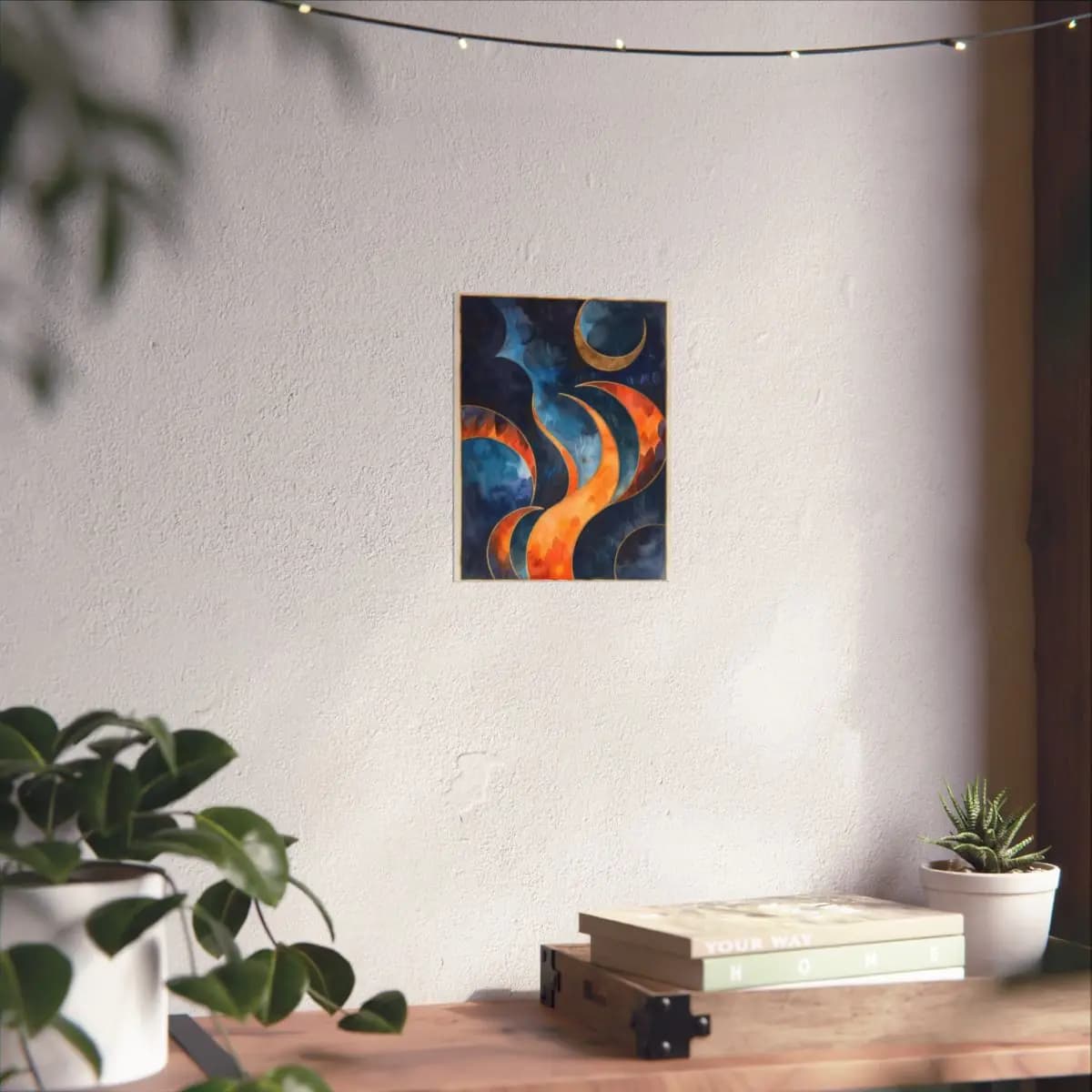 Golden Crescent and Rising Flames in the Night - Matte Vertical Posters mockup angle 6