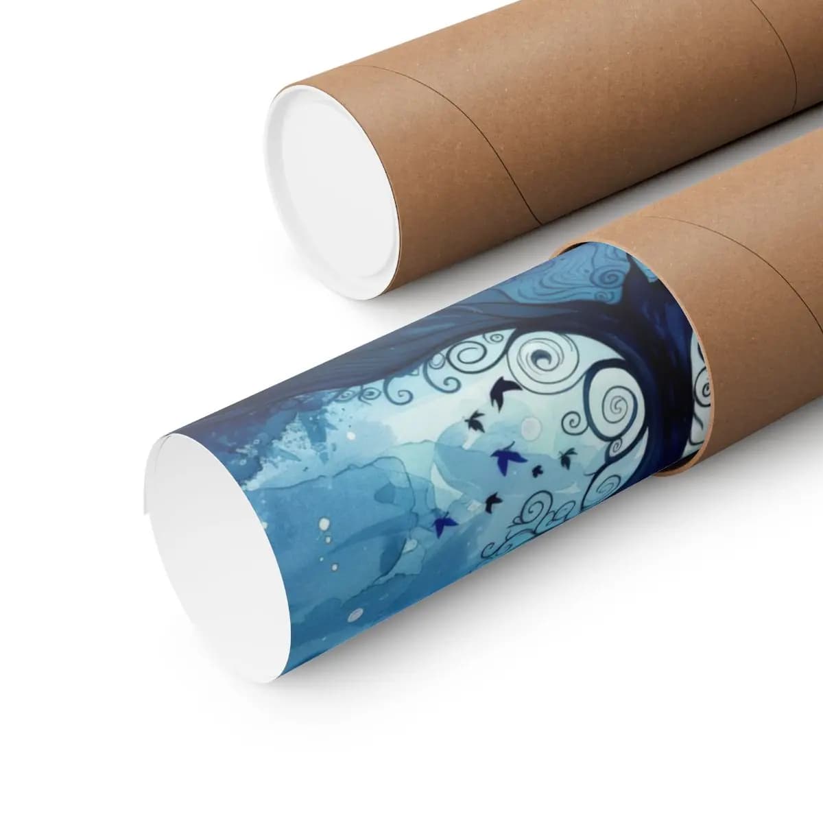 Spiral Tree Rising in Deep Blue Ink - Matte Vertical Posters mockup angle 3