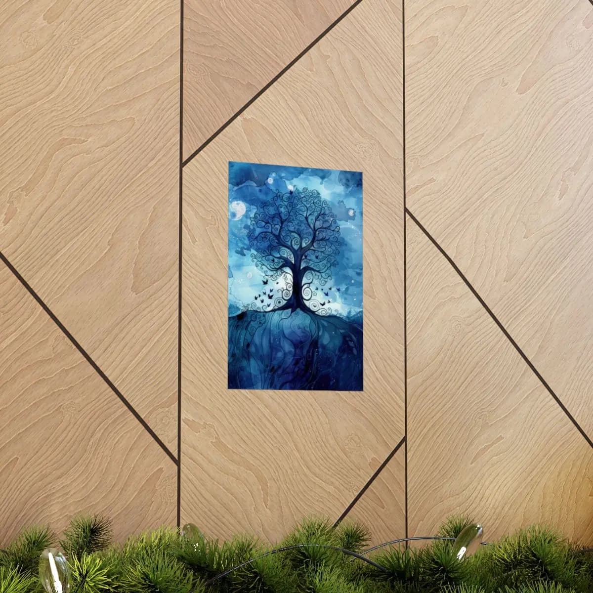 Spiral Tree Rising in Deep Blue Ink - Matte Vertical Posters mockup angle 5