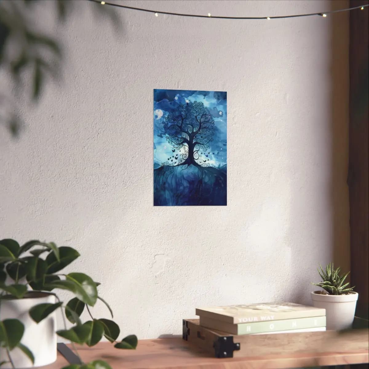 Spiral Tree Rising in Deep Blue Ink - Matte Vertical Posters mockup angle 6