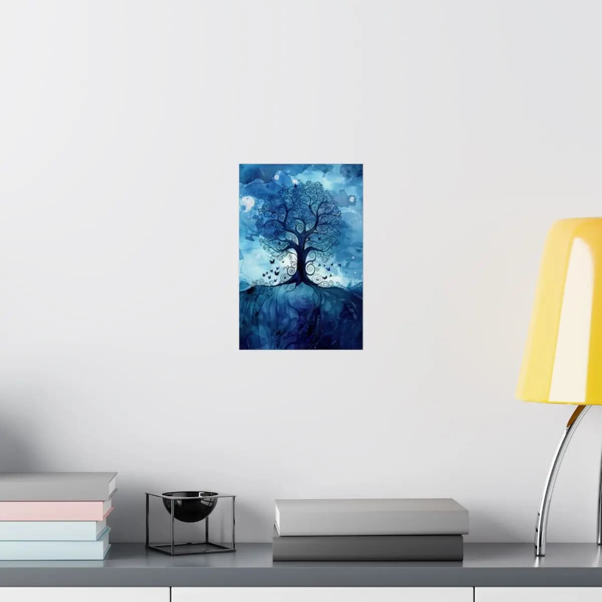 Spiral Tree Rising in Deep Blue Ink - Matte Vertical Posters mockup angle 8