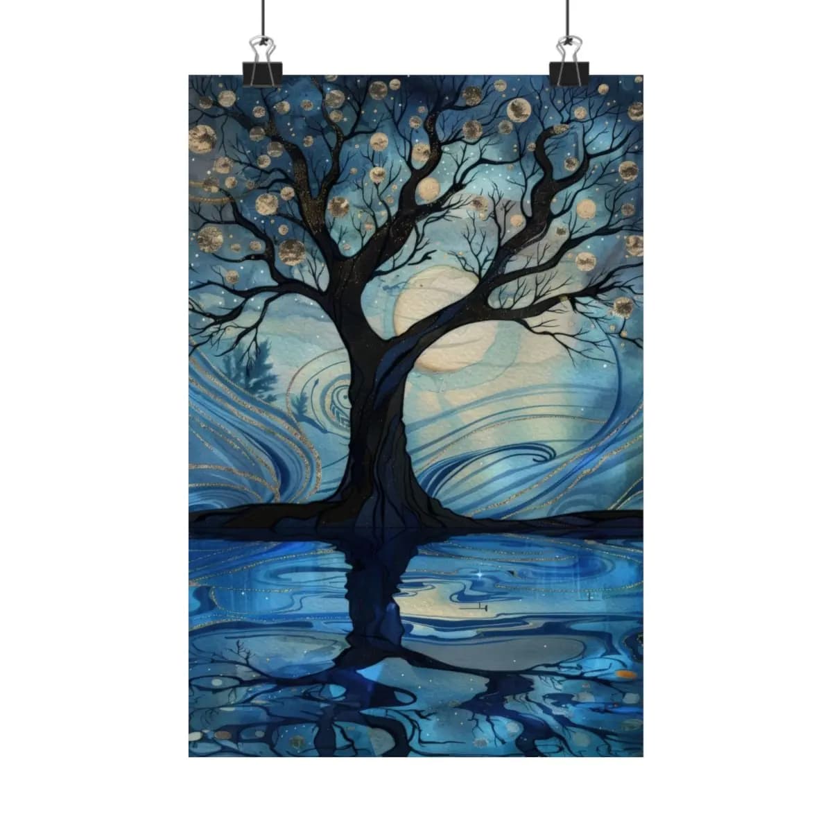 The Moon Tree Above Celestial Waters - Matte Vertical Posters mockup angle 1