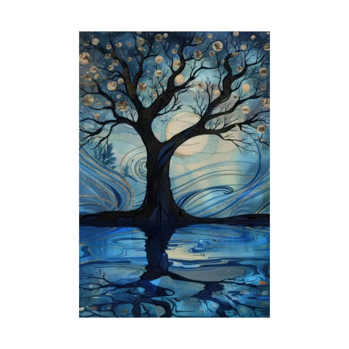 The Moon Tree Above Celestial Waters - Matte Vertical Posters mockup angle 2