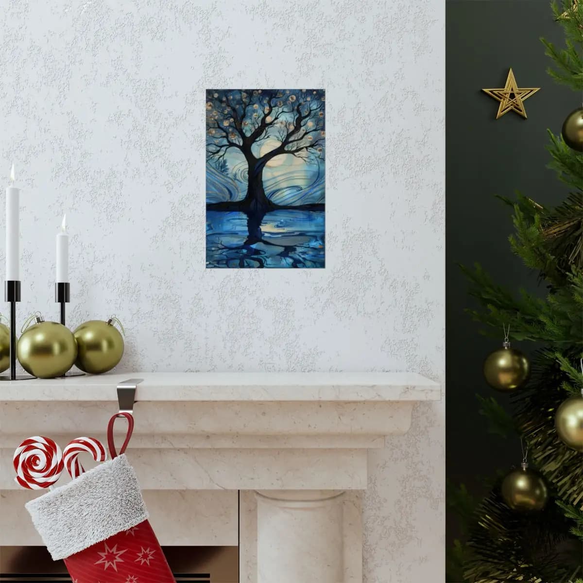The Moon Tree Above Celestial Waters - Matte Vertical Posters mockup angle 7
