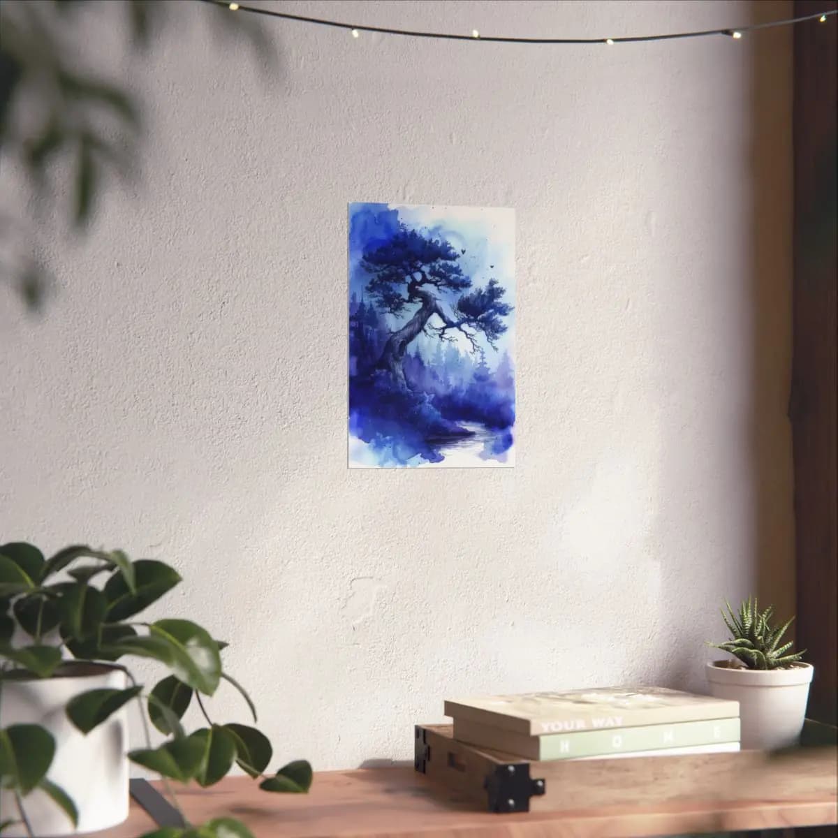 Twisted Ancient Tree Over a Blue Misty River - Matte Vertical Posters mockup angle 6