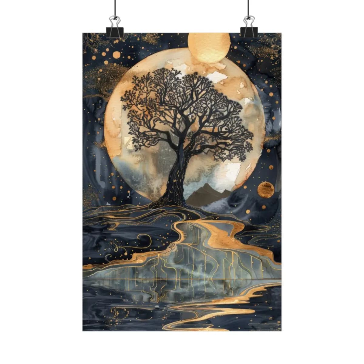 The Celestial Tree Beneath a Golden Moon - Matte Vertical Posters mockup angle 1