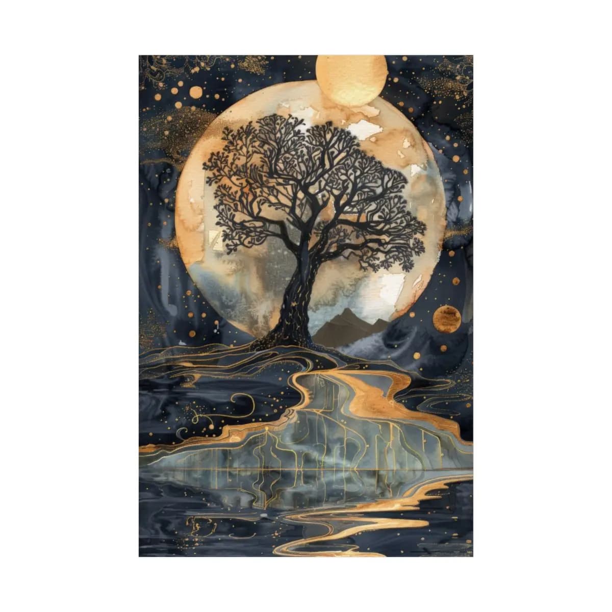 The Celestial Tree Beneath a Golden Moon - Matte Vertical Posters mockup angle 2