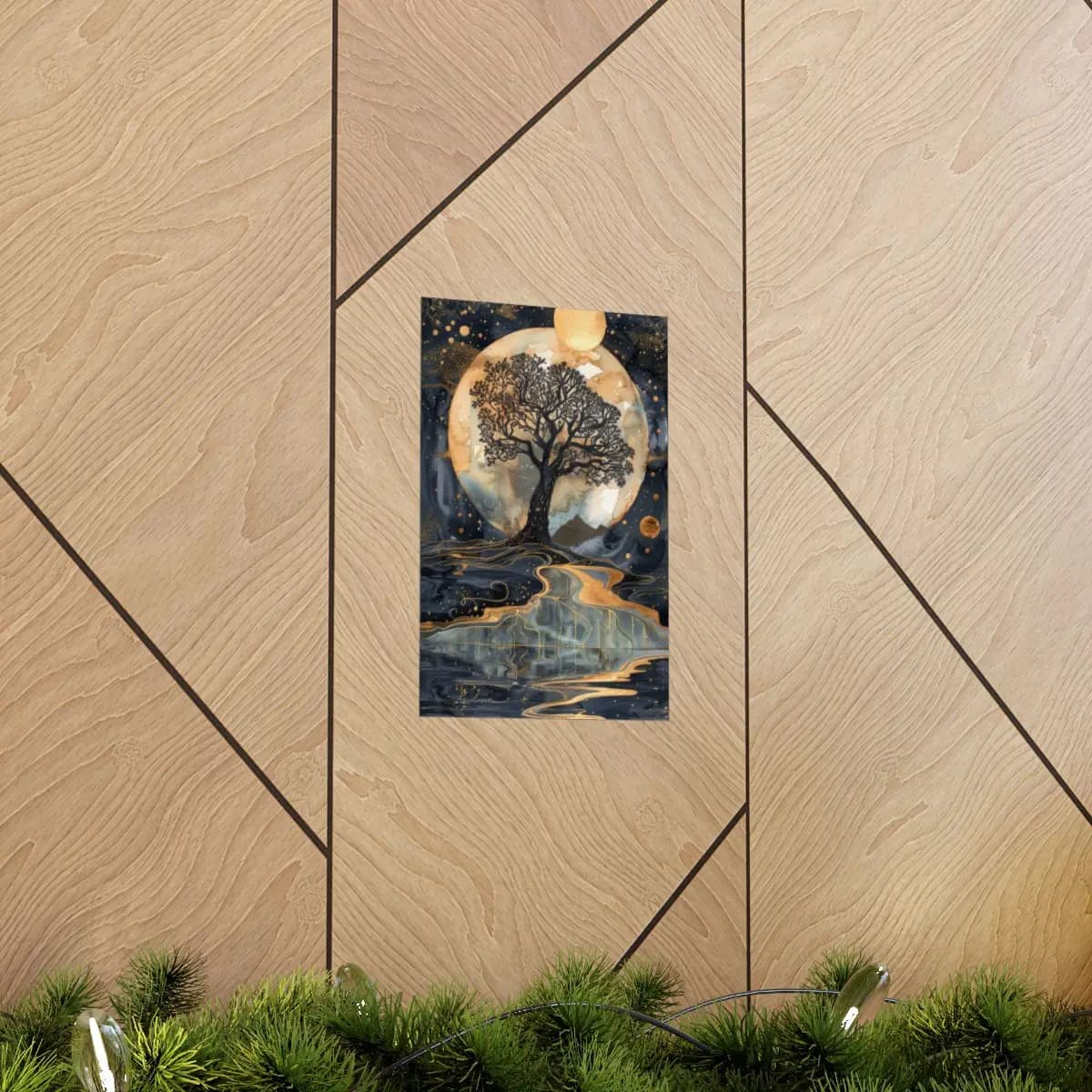 The Celestial Tree Beneath a Golden Moon - Matte Vertical Posters mockup angle 5