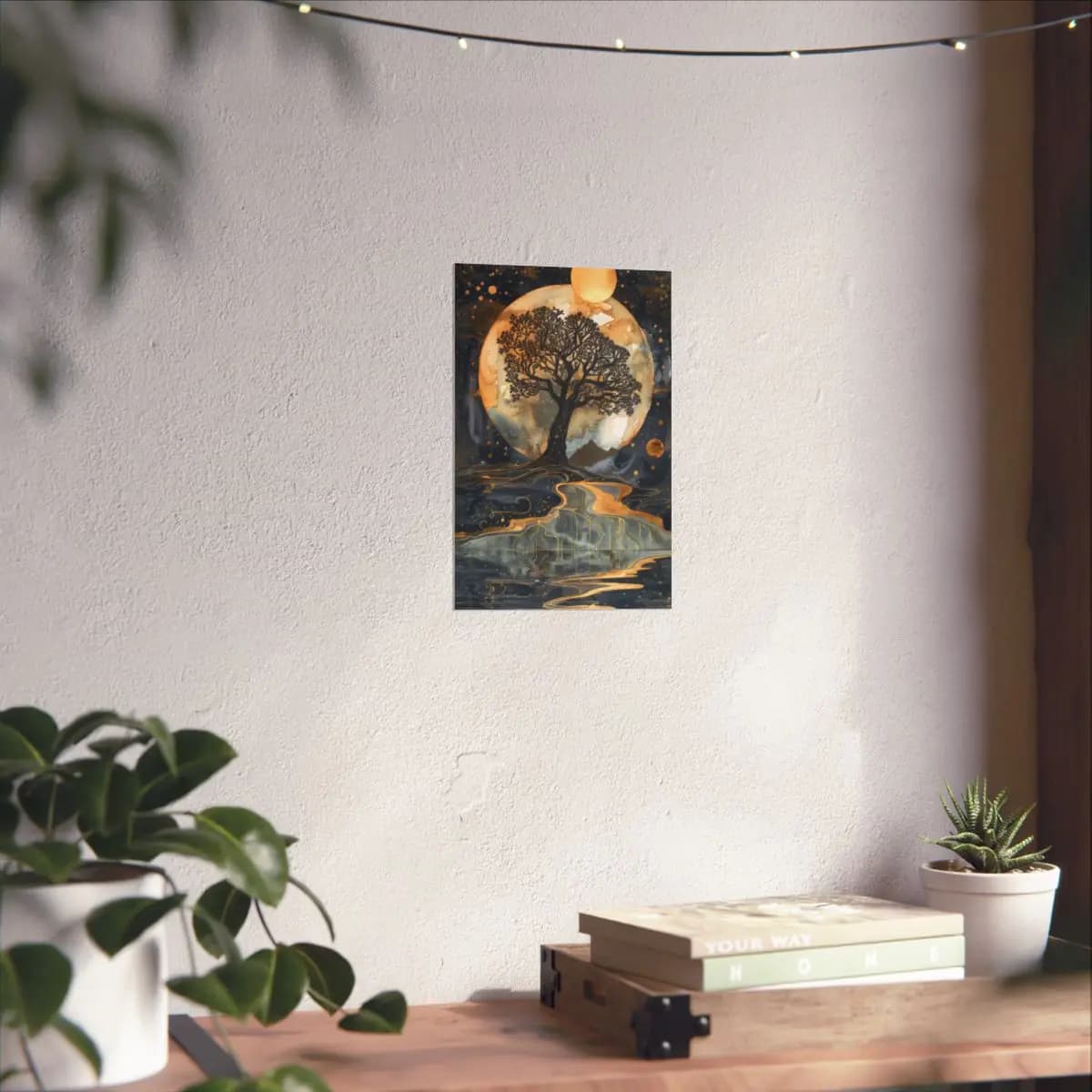 The Celestial Tree Beneath a Golden Moon - Matte Vertical Posters mockup angle 6
